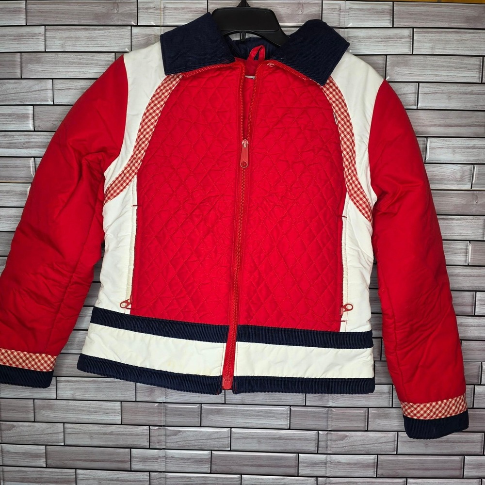 Vintage Levis SKI Jacket Red White Blue Quilted Corduroy Trim Made in USA 11 12